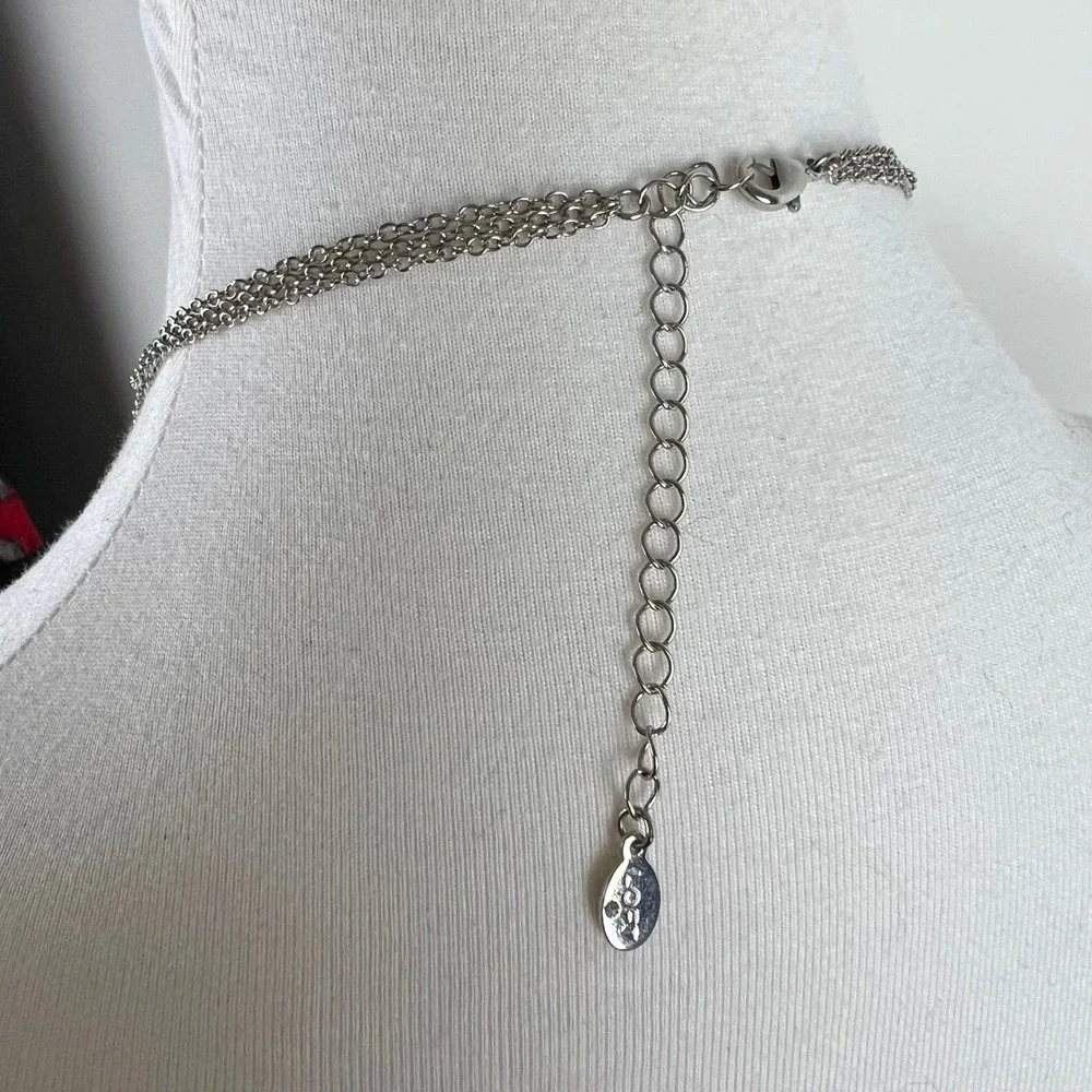 LOFT Silver Tone Necklace 3-Layer Gray Teardrop Pendant Adjustable Chain